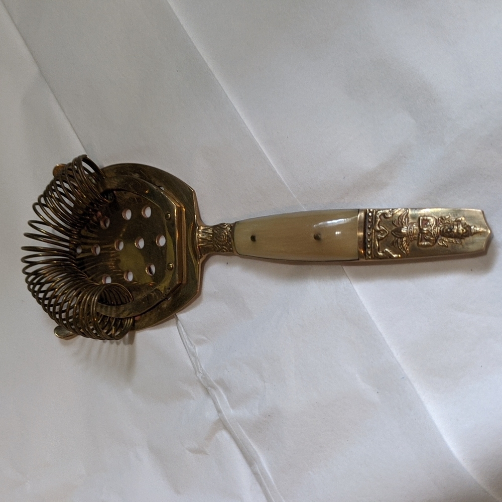 Vintage Brush w/Thailand Engraving Gem Handle in Brass Encasing Unique